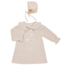 Baby Beige Knitted Pram Coat & Bonnet Set 