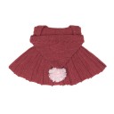 Girls Burgundy Knitted Shrug With Hood & Pink Pom-Pom