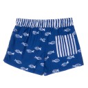 Boys Navy Blue & White Fish Print Swim Shorts