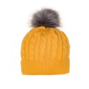 Mustard Braid Knit Hat With Maxi Pom-Pom