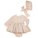 Baby Girls Beige & Chocolate Star Print 3 Piece Dress Set 