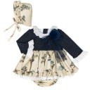 Baby Navy Blue Jersey & Bird Print  3 Piece Dress Set