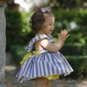 Lappepa Moda Infantil Conjunto Niña 2 Piezas Rayas Azules & Lazos Amarillos  