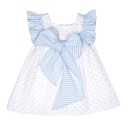 White & Blue Polka Dot Dress With Striped Maxi Bow
