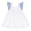 White & Denim Blue Polka Dot Dress With Striped Maxi Bow