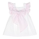 White & Pink Polka Dot Dress With Striped Maxi Bow