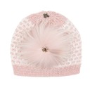 Girls Pink Wool Hat with Removable Fur Pom-Pom & Scarf Set