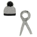 Girls Black Wool Hat with Removable Fur Pom-Pom & Scarf Set