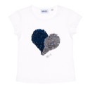 Girls White & Reversible Sequins Heart T-Shirt