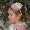 Dolce Petit Girls White & Pale Pink Plumeti Hairband & Hair Clip