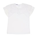 Girls White Cotton T-Shirt With Wing Double Maxi Collar