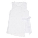Girls White Cotton & Broderie Long Top 