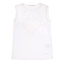 Girls White Cotton & Broderie Heart Print Top 