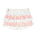 Girls Pink Blouse & Ivory Linen Ruffle Shorts Set 