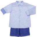 Boys Blue Striped Shirt & Linen Shorts Set
