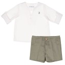 Boys Ivory Shirt & Green Shorts Set 