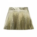Girls Gold Synthetic Leather Pleated Skirt 