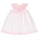 Baby White Cotton Polka Dot & Pink Knitted Collar Dress
