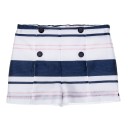 Girls White Top & Navy Blue Striped Short Set 