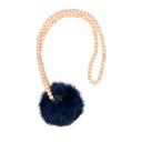 Girls Navy Blue & Beige Necklace with Pom-Pom