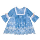 Girls Blue Denim Embroidered Dress