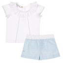 Baby Boys White T-Shirt & Light Blue Polka Dot Shorts