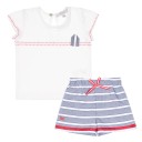Baby Boys White T-Shirt & Navy Blue Striped Shorts Set