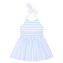 Girls White & Blue Striped Flared Dress