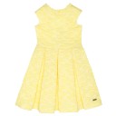 Girls Yellow Brocade Pleated Dress