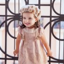 Girls Pink & Beige Synthetic Suede Dress