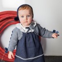 Girls Dark Blue Gingham & White Ruffle Collar