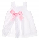 White polka dot & lace dress with pink satin bow