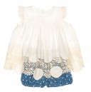 Girls Ivory Broderie Blouse & Chambray Shorts Set
