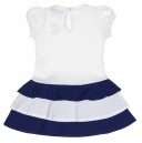 Girls White & Navy Blue Pique Cotton Dress