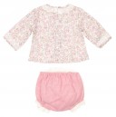 Baby Floral Blouse & Pink Cheviot Short Set 