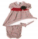 Deep Red & Green Check Dress & Knickers 2 Piece Set with Pompoms