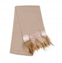 Beige Knitted Scarf with Synthetic Fur Adornment