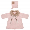 Pink knitted coat & Brown Synthetic Fur Collar