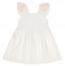 Girls Ivory & Gold Striped Dress with Tulle Bow