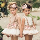 Girls Tan & Pink Flared Dress