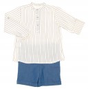 Boys White Striped Shirt & Denim Shorts Set 