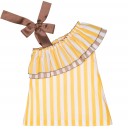 Girls Yellow & White Ruffle Off the Shoulder Dress