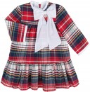 Foque Girls Red Check Cotton Dress & White Bow