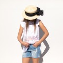 Girls Beige Straw Hat With Black Spotted Bow 