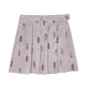 Girls Gray & Aubergine Feather Print Pleated Skirt