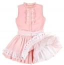 Pink Cotton Lace Stripe Blouse & Ruffle Skirt Set
