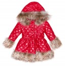 Girls Red Quilted Coat with Synthetic Fur Collar & Cuffs