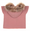 Blush Pink Knitted Poncho Gillet With Synthetic Fur Hood & Satin Bow