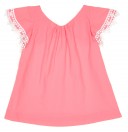 Girls Coral Pink Dress With Ruffle Sleeves