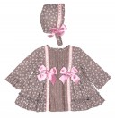 Baby Chocolate & Pink Floral Dress & Bonnet Set 